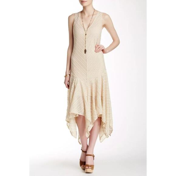 Free People Cream V-Neck Sleeveless Lila Slip Mesh Maxi Boho Dress Size Large - Picture 1 of 12